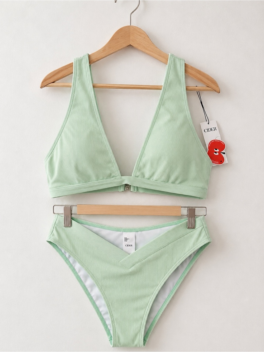 Cider Ribbed Mint Green High Leg Bikini Set Size Large NWT